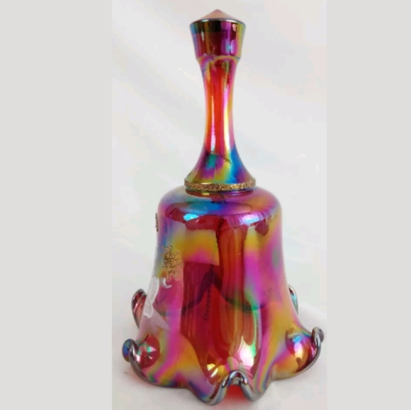 Fenton Red Carnival Glass Bell Hand Painted - Picture 2 of 8